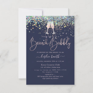Invitación Holografía de Confetti Brunch+Bubbly Pink Champagn
