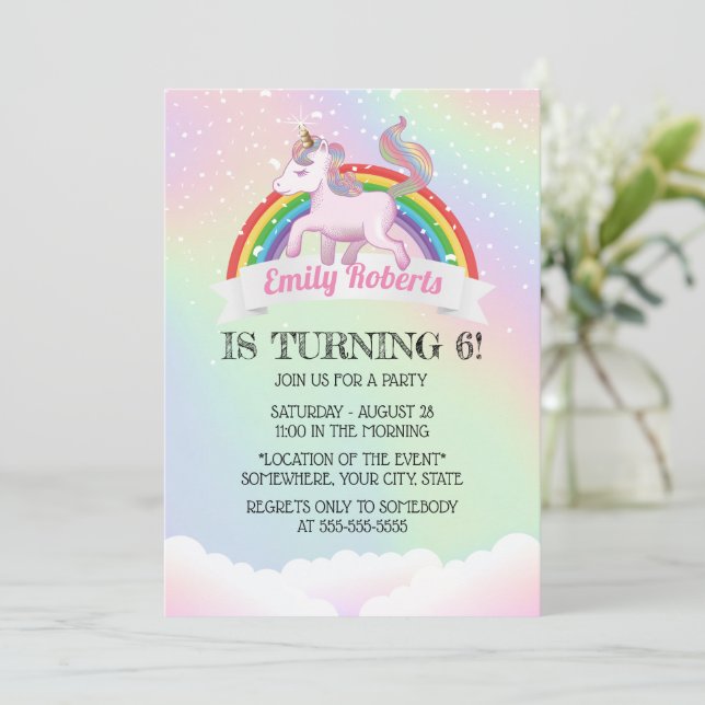 Invitación Holografía de Unicornio y fiesta de cumpleaños del (Anverso de pie)