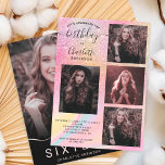 Invitación Holografía purpurina arcoiris 5 fotos dulce 16<br><div class="desc">Un moderno gradiente purpurina de arcoiris rosado oscuro con iriente unicornio de mármol holográfico color pastel patrón dulce invitación a la fiesta de 16 años con 5 de su foto personalizado con un oscuro patrón purpurina desvaneciéndose y una moderna y elegante caligrafía de escritura.</div>