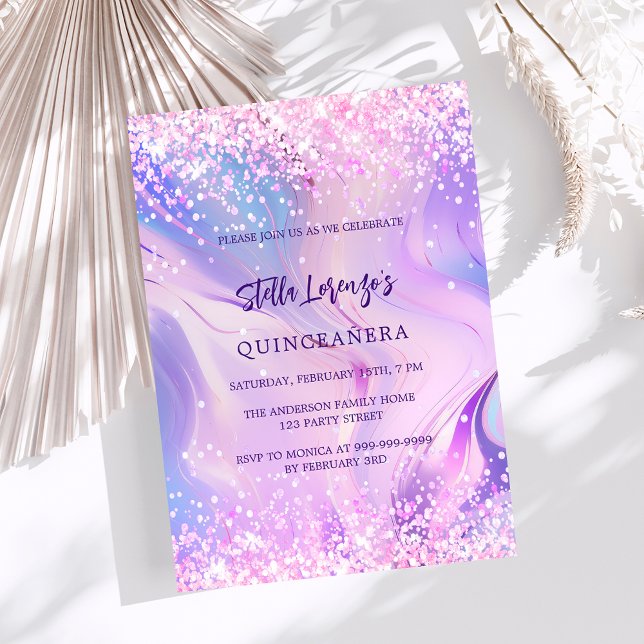 Invitación Holografía rosa Quinceanera (Subido por el creador)