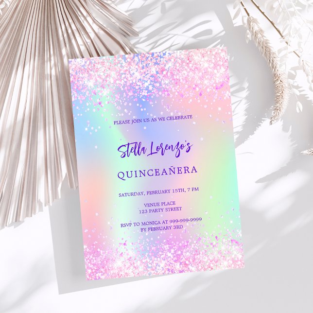 Invitación Holografía rosa Quinceanera (Subido por el creador)