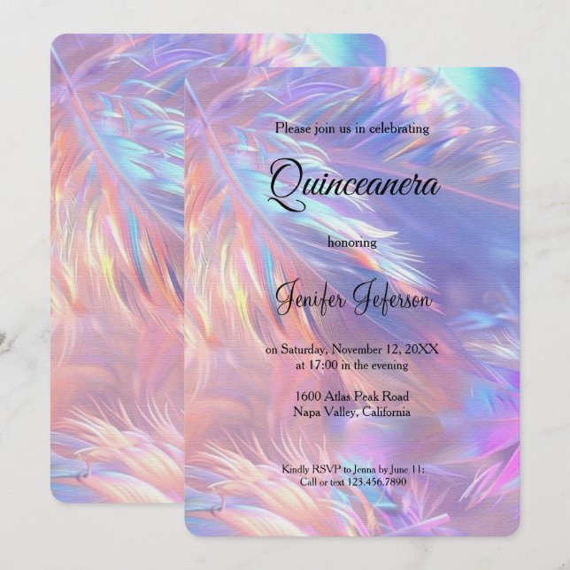 Invitación holográfica moderna de Quinceañera (Anverso / Reverso)