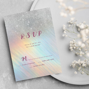 Invitación Holográfico del arco iris purpurina plateado RSVP