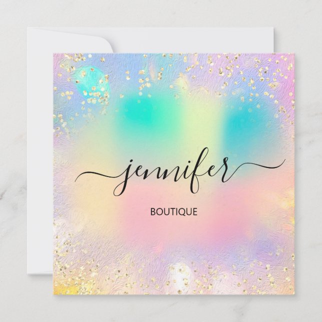 Invitación Holográfico Profesional Gold Confetti Unicorn (Anverso)