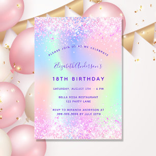 Invitación Holográfico púrpura de cumpleaños