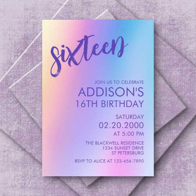 Invitación Holográfico púrpura de cumpleaños (Subido por el creador)