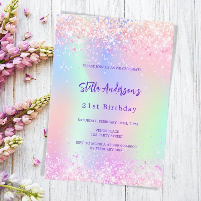 Invitación Holográfico rosa púrpura 21 cumpleaños (Subido por el creador)
