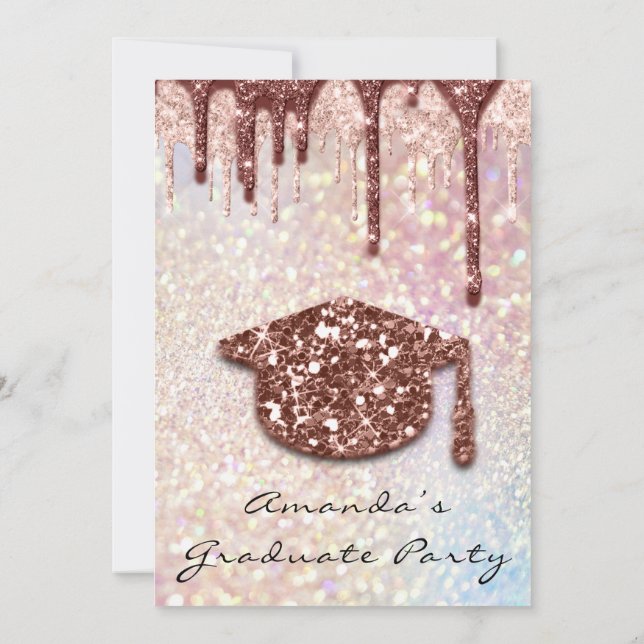 Invitación Holograma 3D del tapón de Rosa del Fiesta graduado (Reverso)