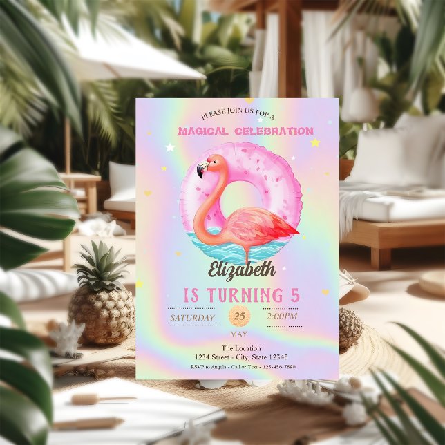 Invitación Holograma flotante de piscina Guay Flamingos rosad (Subido por el creador)
