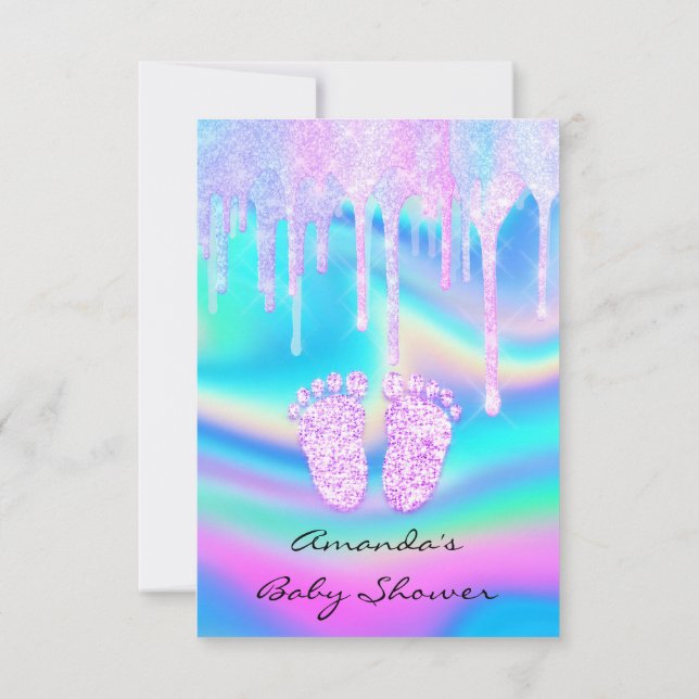 Invitación Holograma Unicornio Baby Shower Girly Feed Purpuri (Reverso)