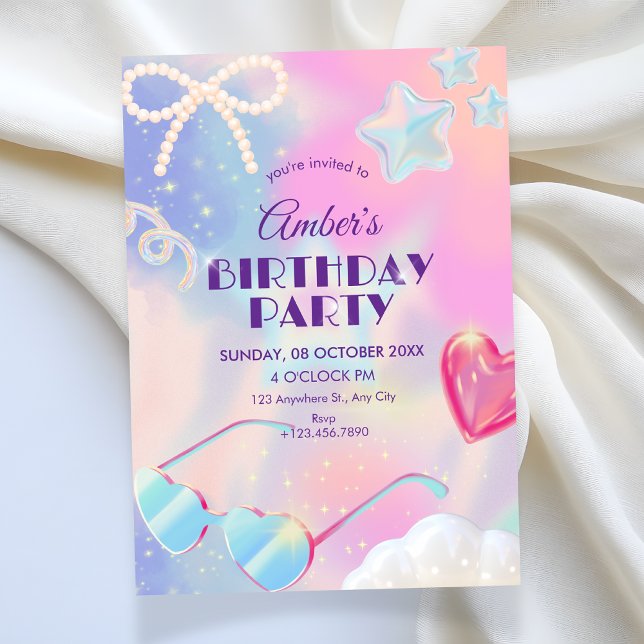Invitación  holograma Y2k cumpleaños lindo  (Subido por el creador)