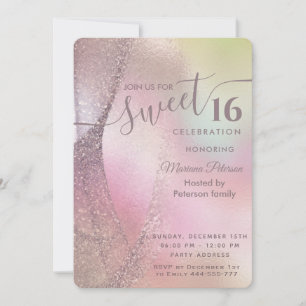Invitación Holograph trendy purpurina abstract dulce 16