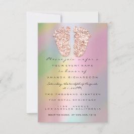Invitación HolographGlitter Drits Rosa Gold Baby Shower Feet