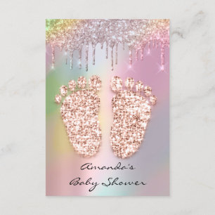 Invitación HolographGlitter Drits Rosa Gold Baby Shower Feet