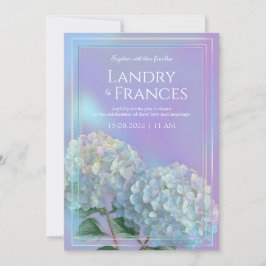 Invitación Holographic Linear Lavender Hydrangea Wedding