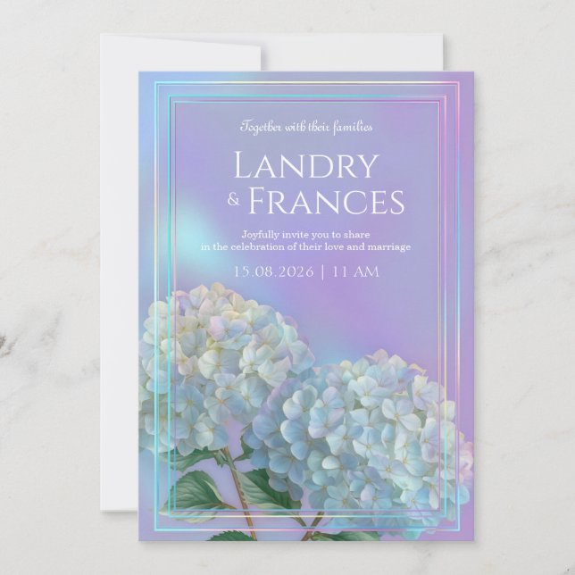 Invitación Holographic Linear Lavender Hydrangea Wedding (Anverso)