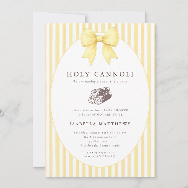 Invitación Holy Cannoli Bow Baby Shower  (Anverso)