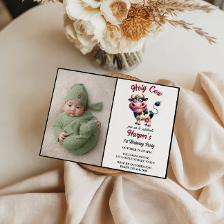 Invitación Holy Cow! 1st Birthday | Animal First Birthday 