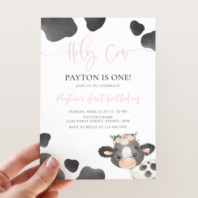 Invitación Holy Cow 1st Birthday, Girl Floral Cow B'day Party (Subido por el creador)