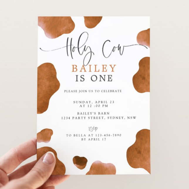 Invitación Holy Cow Birthday Invitation, Brown Cow Print (Subido por el creador)