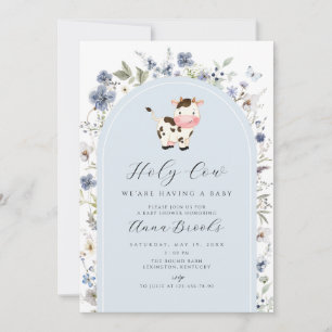Invitación Holy Cow blue flowers boy Baby Shower