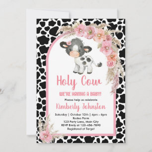 Invitación Holy Cow boho baby ducha granja rosa chica floral