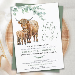 Invitación Holy Cow Boho Greenery Highland Cow Baby Shower