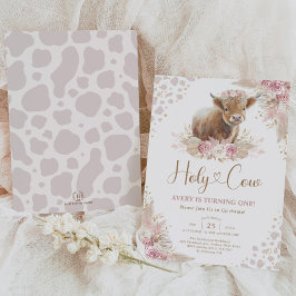 Invitación Holy Cow Boho Pampas Highland Cow Chica Birday