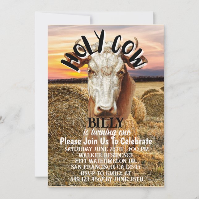 Invitación Holy Cow Boy (Niño de vaca sagrada) se está convir (Anverso)