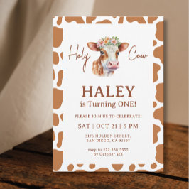 Invitación Holy Cow Brown Print First Baby Birthday