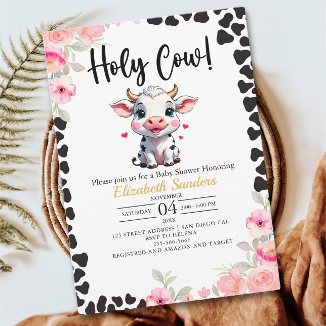 Invitación Holy Cow , Cute Cow Baby shower Girl (Subido por el creador)