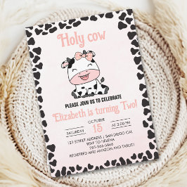 Invitación Holy Cow, Cute cow birthday girl