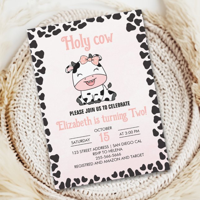 Invitación Holy Cow, Cute cow birthday girl (Subido por el creador)