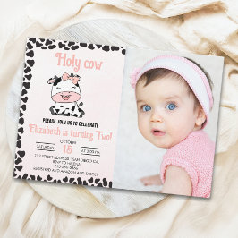 Invitación Holy Cow, Cute cow birthday girl Photo