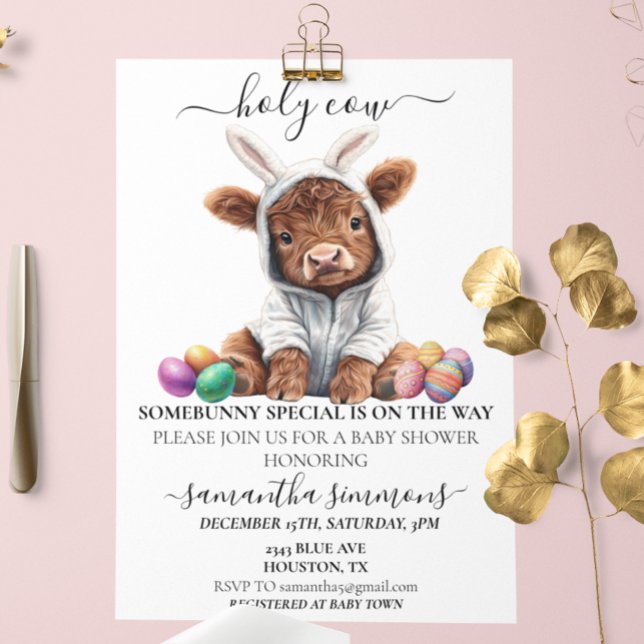 Invitación Holy Cow Easter Bunny Highland Calf Baby Shower (Subido por el creador)