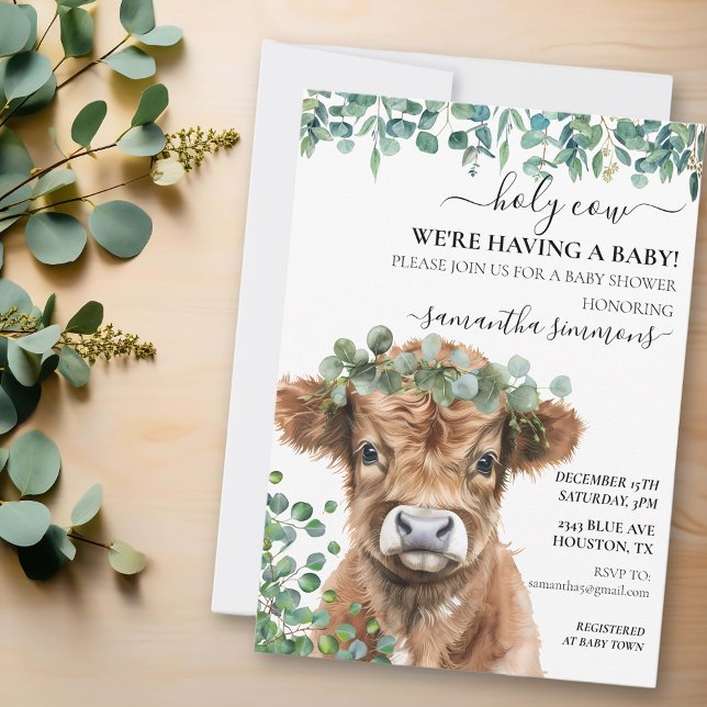 Invitación Holy Cow Eucalyptus Highland Calf Baby Shower (Subido por el creador)