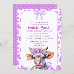 Invitación Holy Cow Floral Purple Baby Shower