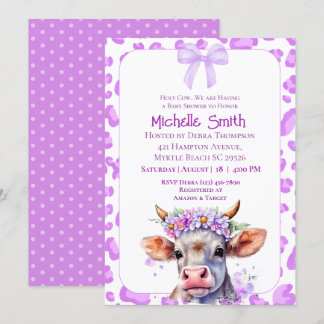 Invitación Holy Cow Floral Purple Baby Shower