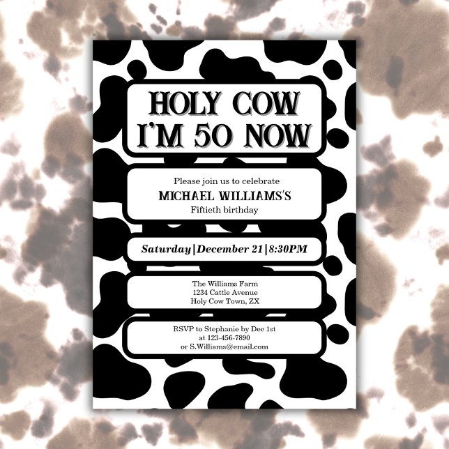 Invitación Holy Cow Funny Black White 50 cumpleaños (Subido por el creador)
