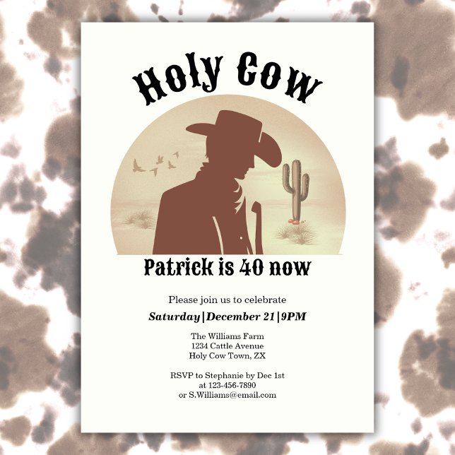 Invitación Holy Cow Funny Vintage Cowboy 40th Birthday (Subido por el creador)