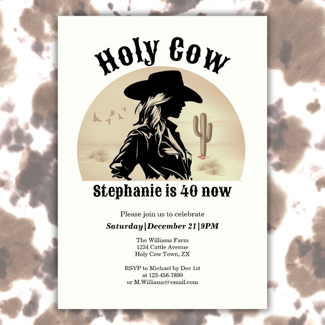 Invitación Holy Cow Funny Vintage Cowgirl 40th Birthday (Subido por el creador)