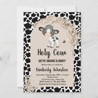 Invitación Holy Cow género neutro boho baby ducha granja