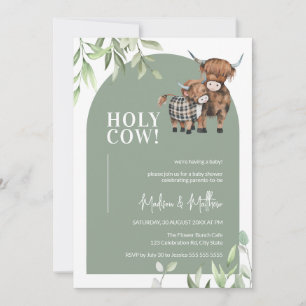 Invitación Holy Cow Greenery Arch Farm Highland Baby Shower
