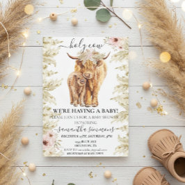 Invitación Holy Cow Highland Calf Baby Shower Pampas Grass