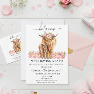 Invitación Holy Cow Highland Calf Baby Shower Pink Blue