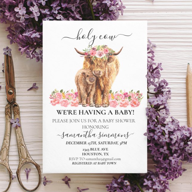 Invitación Holy Cow Highland Calf Baby Shower Pink Blue (Subido por el creador)