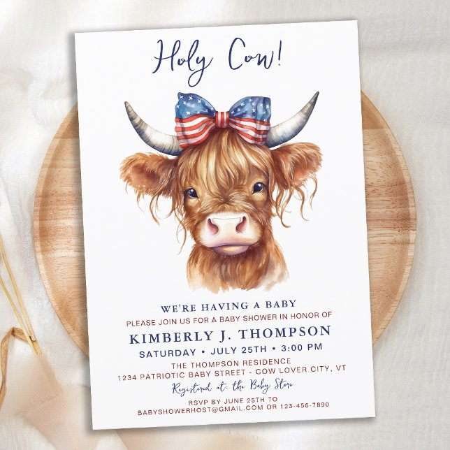Invitación Holy Cow Highland Calf Patriotic Baby Shower (Subido por el creador)