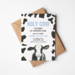 Invitación Holy Cow I'm One blue Plaid Birthday Invitation<br><div class="desc">Holy Cow! Watercolor cow with cow print and light blue plaid back birthday party invitation.</div>