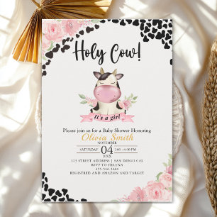 Invitación Holy Cow It's a Girl Cute Cow Baby shower