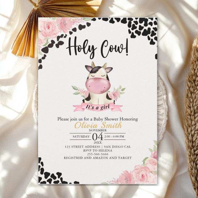 Invitación Holy Cow It's a Girl Cute Cow Baby shower (Subido por el creador)